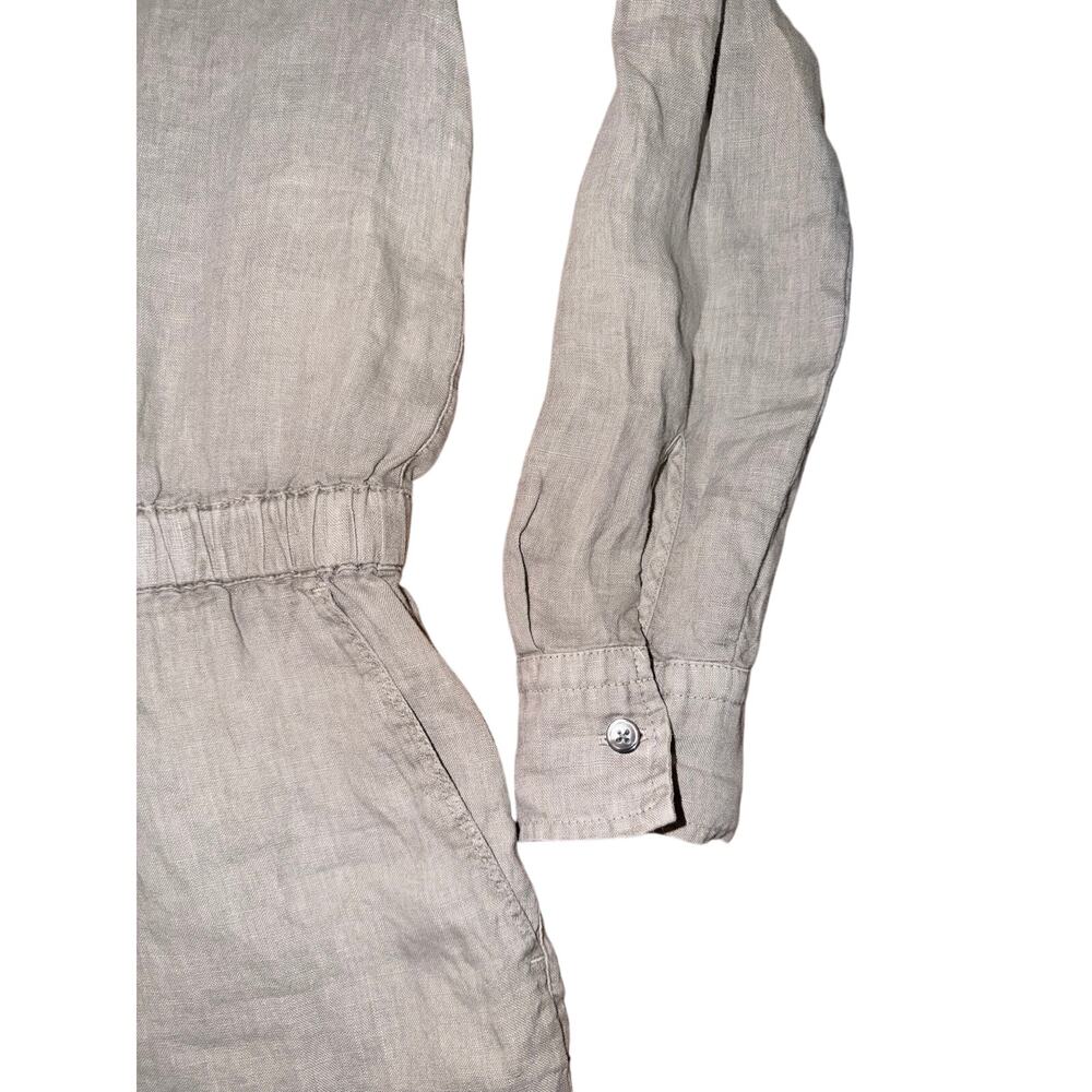 James perse 100% linen tan oatmeal romper long sleeve 0 minimalist drawstring - Picture 4 of 8
